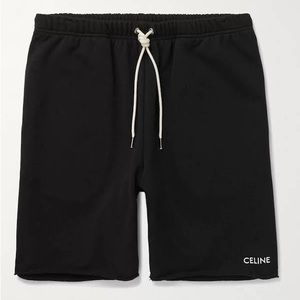 CELINE Straight-Leg Logo-Embroidered Cotton-Jersey Drawstring Shorts